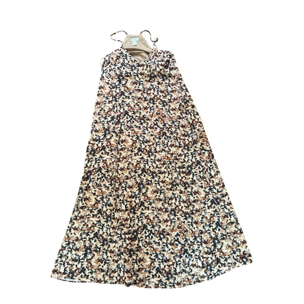 Nicole Miller New York Halter Maxi Dress XS Abstract Animal Print Tan Black